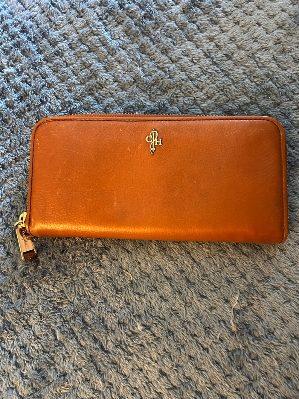 Cole Haan Tan Leather Zip Wallet with Gold Logo